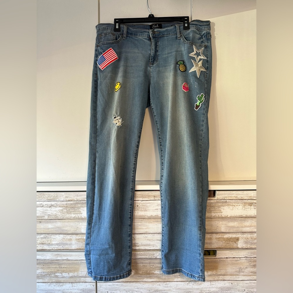 👖 Earl Jeans Straight Leg Patch Jeans Size 14